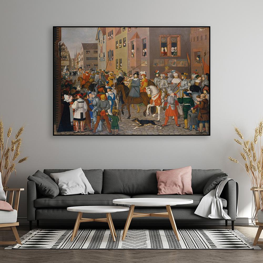 Vintage Oil Painting Prints Entry of King Rudolf of Habsburg Into Basel Poster Franz Pforr Canvas Painting Home Room Wall Decor
