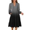 Women's V-Neck Flowing Layered Bohemian Long Sleeve Gradient Print Dress