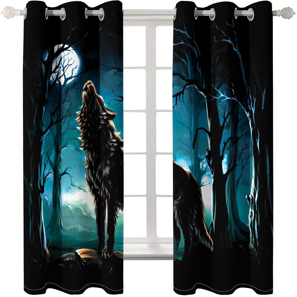 Ready-made Modern WildWolf AnimalWindow Curtains For Kids Bedroom Living Room Bathroom Kicthen Door Hall Cupboard Home Decor2Pcs