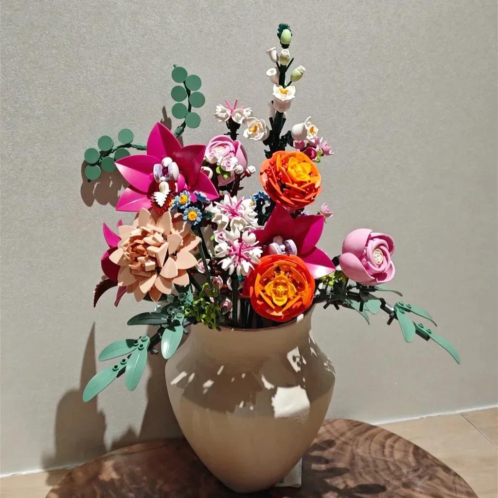 Romantic Pretty Pink Flower BouquetBuilding Blocks Sets  10342 Compatible With Legoed Particles Suitable For Christmas Gifts