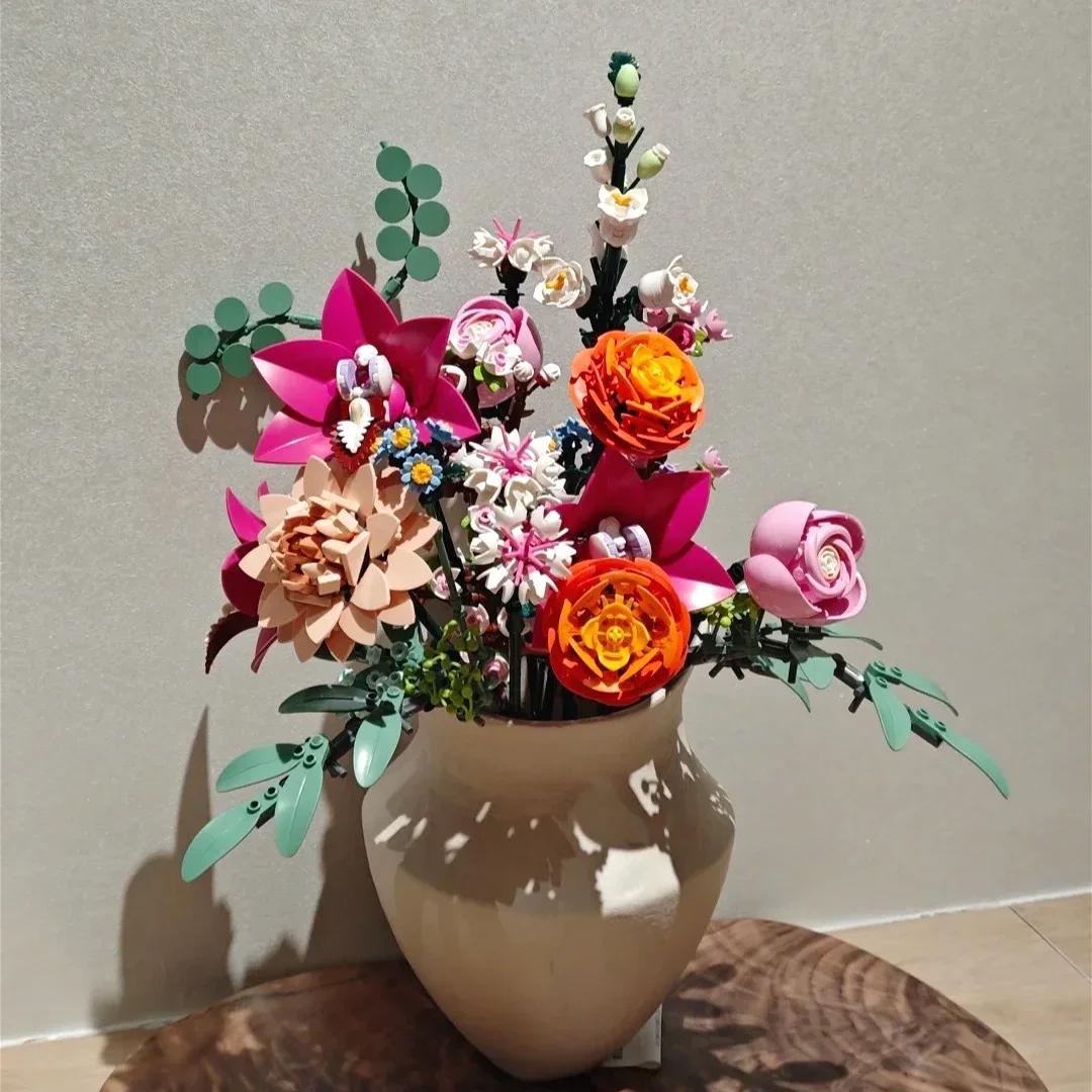 НОВЫЙ Романтичный Красивый Розовый Цветочный Букет Строительные Блоки Креативное Украшение для Дома Детские Образовательные Игрушки Праздничные Подарки 749 ШТ.