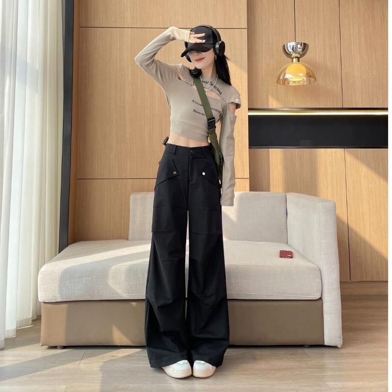 Women Spring Summer Korean New Outdoor Hiking Pants High Waist Loose Sports Wide-leg Trousers