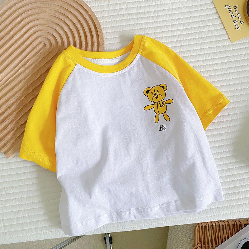 Kids Cotton Cartoon Short Sleeve T Shirt Breathable Splice Casual Top For Boys And Girls Summer Cute Clothes