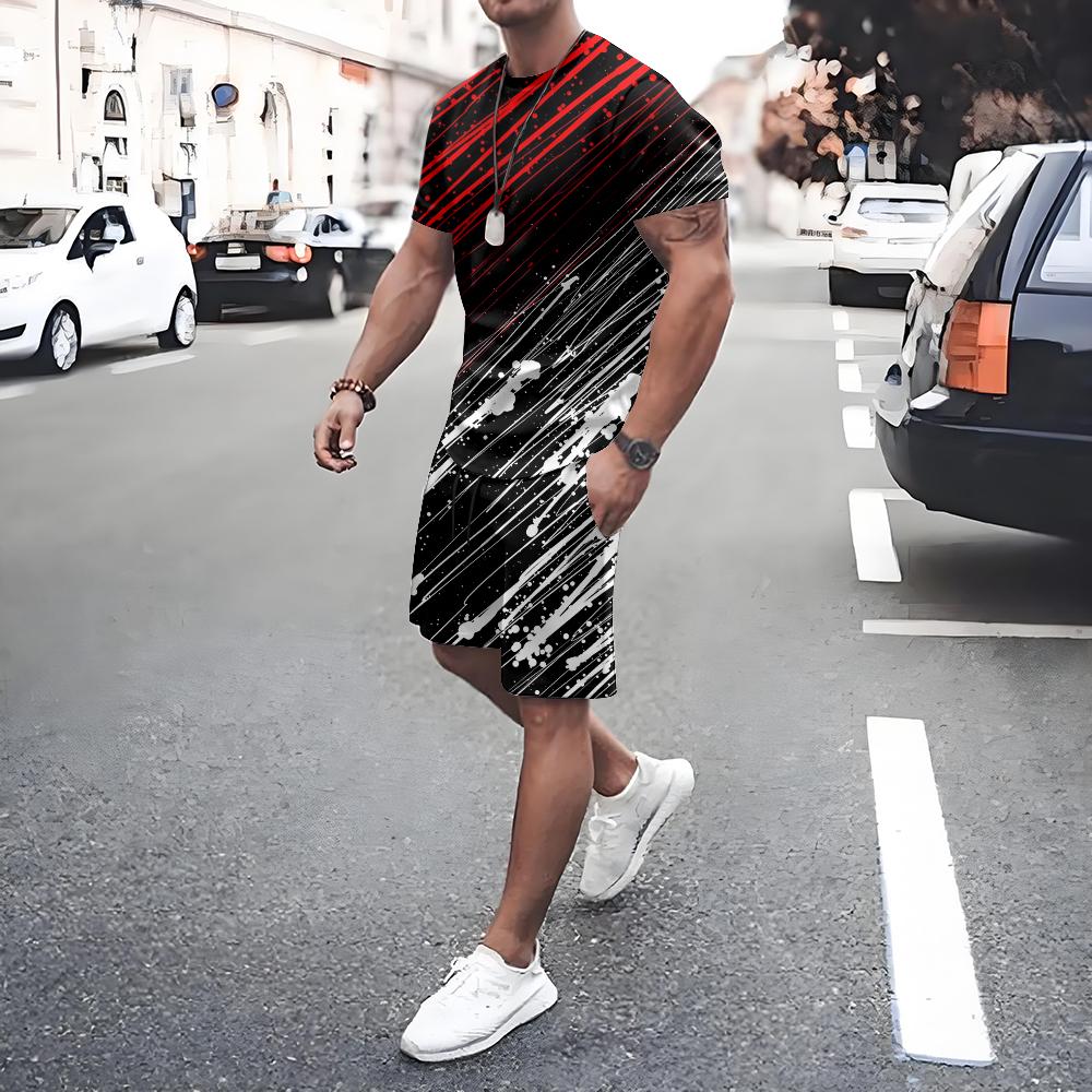 Plus Size Men's T-shirt Shorts 2-piece Set Men's Drawstring Side Pocket Shorts Sports Short Sleeve Tee Summer New Men's Clothing