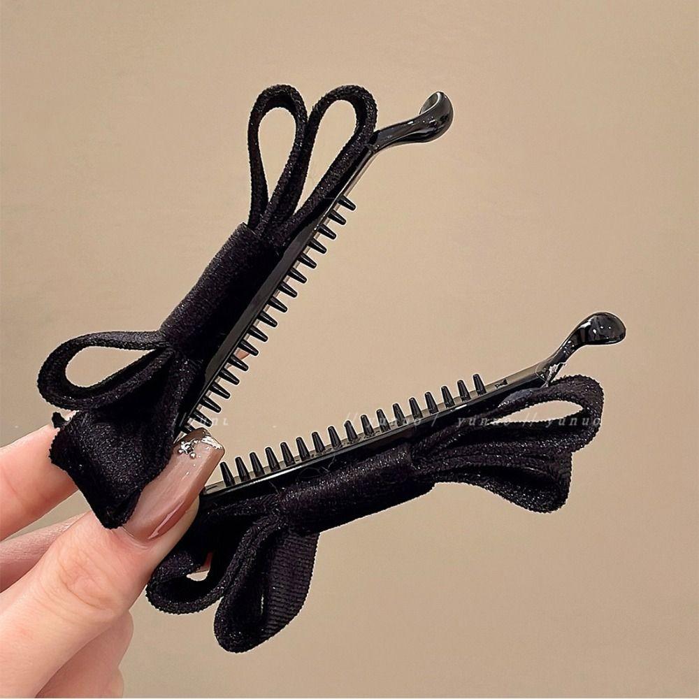 Cloth Red Velvet Bow Hair Clip Hair Clips Bow Vertical Clip Headdress Bowknot Banana Clip  Girls