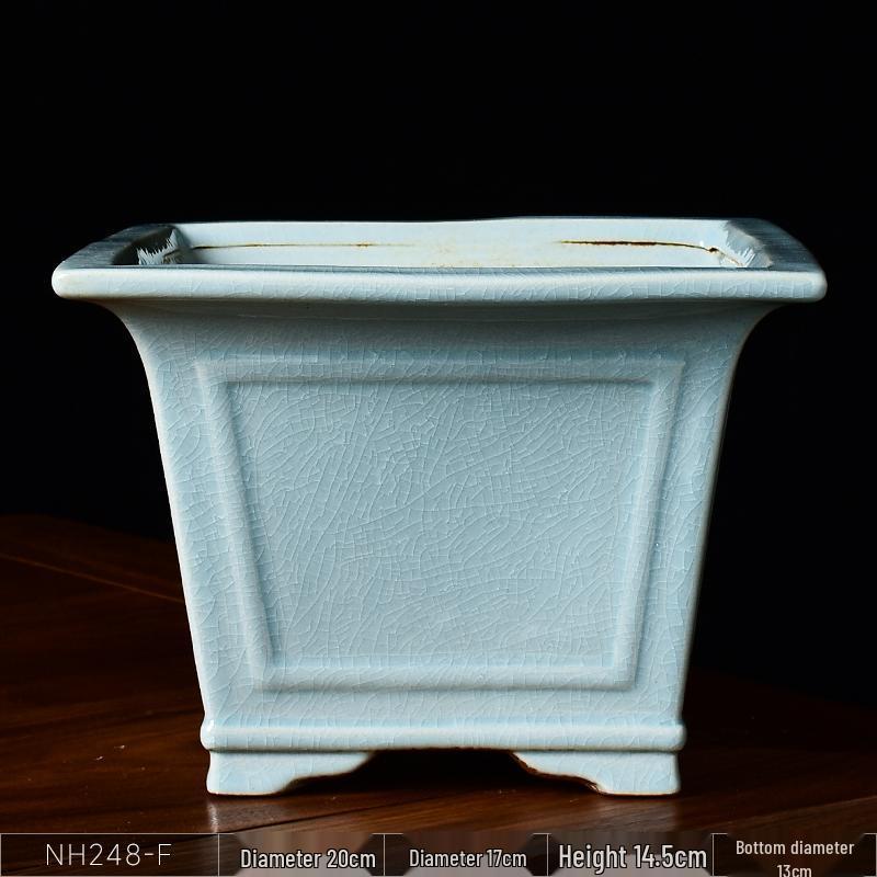 Ceramic Square Bonsai Flower Pot - Large High-Angle, Creative Chinese Style for Green Plants and Orchids