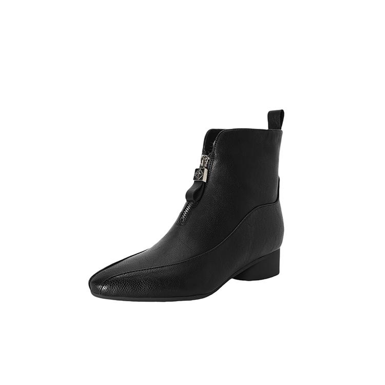 

Fashion NEW Winter Women Boots Pointed Toe Chunky Heel Shoes Split Leather Shoes for Women Casual Zip Ankle Boots Warm Wool Modern Boots 34 чорний