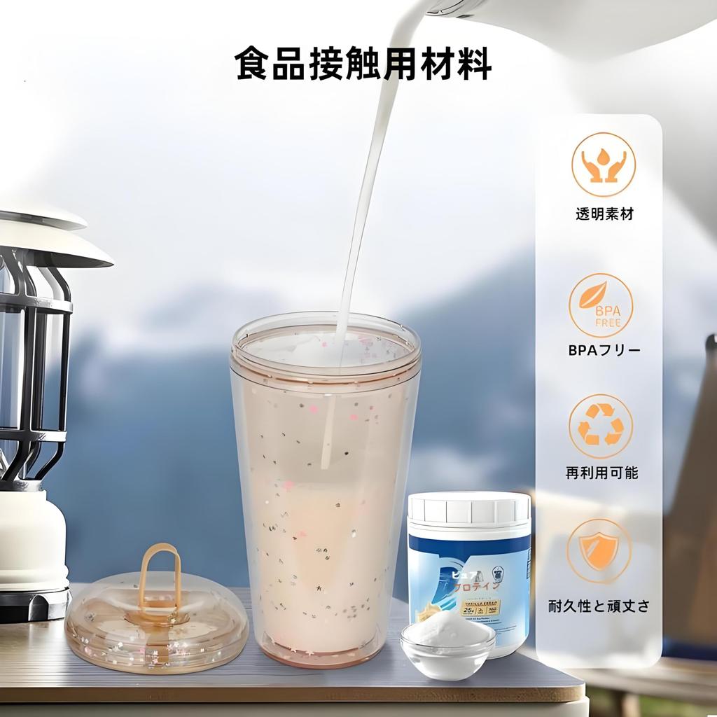 MYEEDA Water Bottle with Straw, 420ml, Made of Food-Contact Resin, Plastic Water Bottle with Straw, Spill-Resistant Tumbler, Large Capacity, Easy to