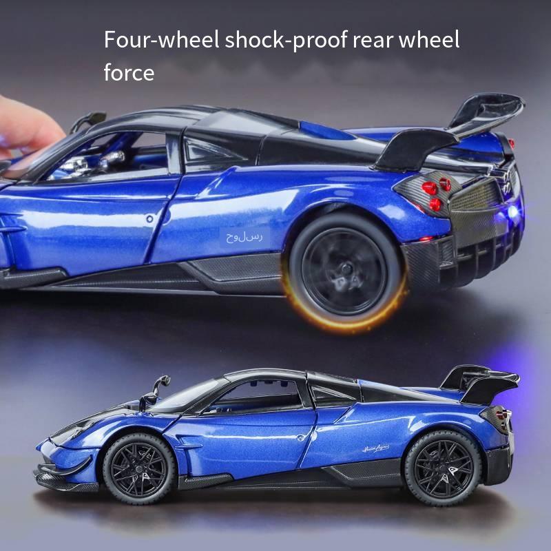 KMM 1/24 Spray Huayra Supercar Alloy Miniature Miniature Model Sound Light Pull Back Kid Birthday Gift Exquisite Box Collect val