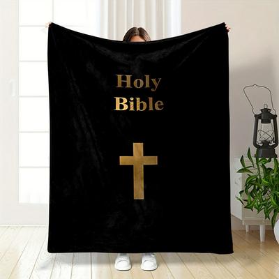 Holy Bible Cross Blanket  Printed Blanket for Living Room Bed Couch Lunch Break Soft Cozy Blanket for Friend's Festival Gift