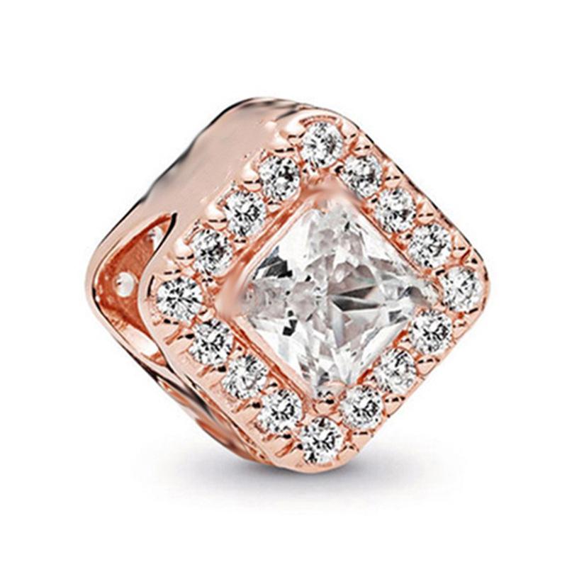 Rose Gold Large Hole Loose Beads Pendant For DIY Pulsera Necklace Accessories Women Fine Jewelry Gifts