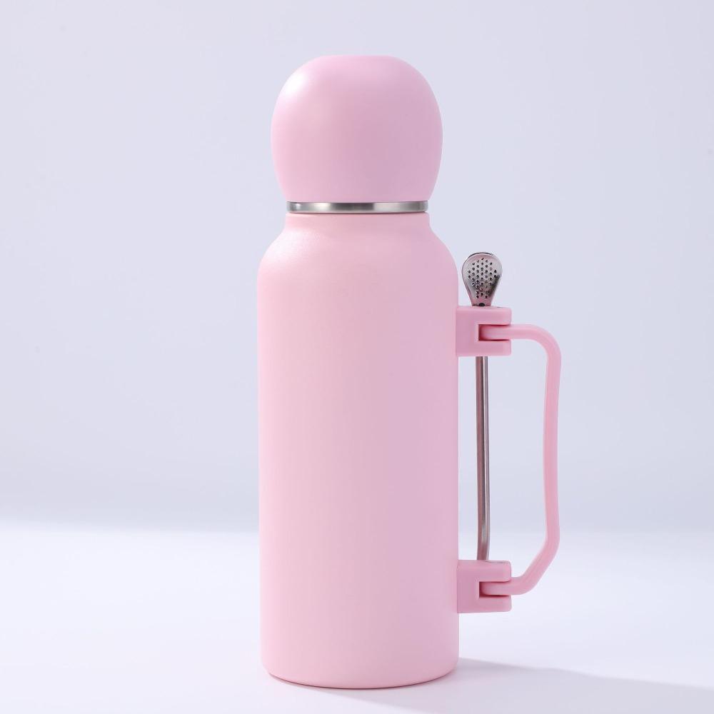 Portable Stainless Steel Insulated Bottle 1200ml Large Capacity Vacuum Flask with Straw Spoon Leak Proof Sports Water Bottle