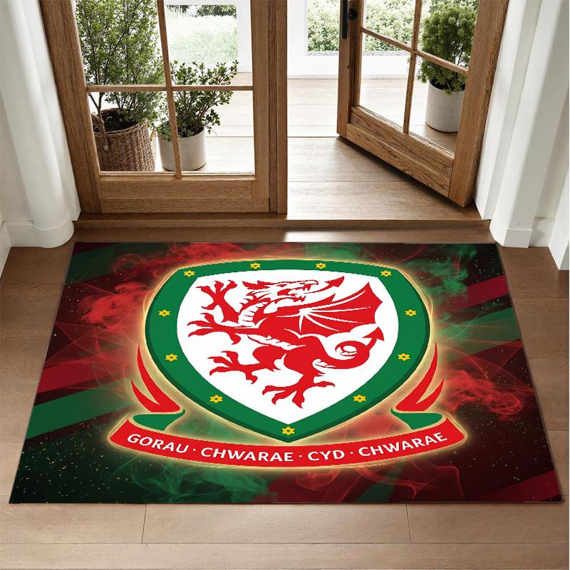 Wales Rugby Design Crystal Velvet Rug Soft Decorative Mat for Bedroom Entrance