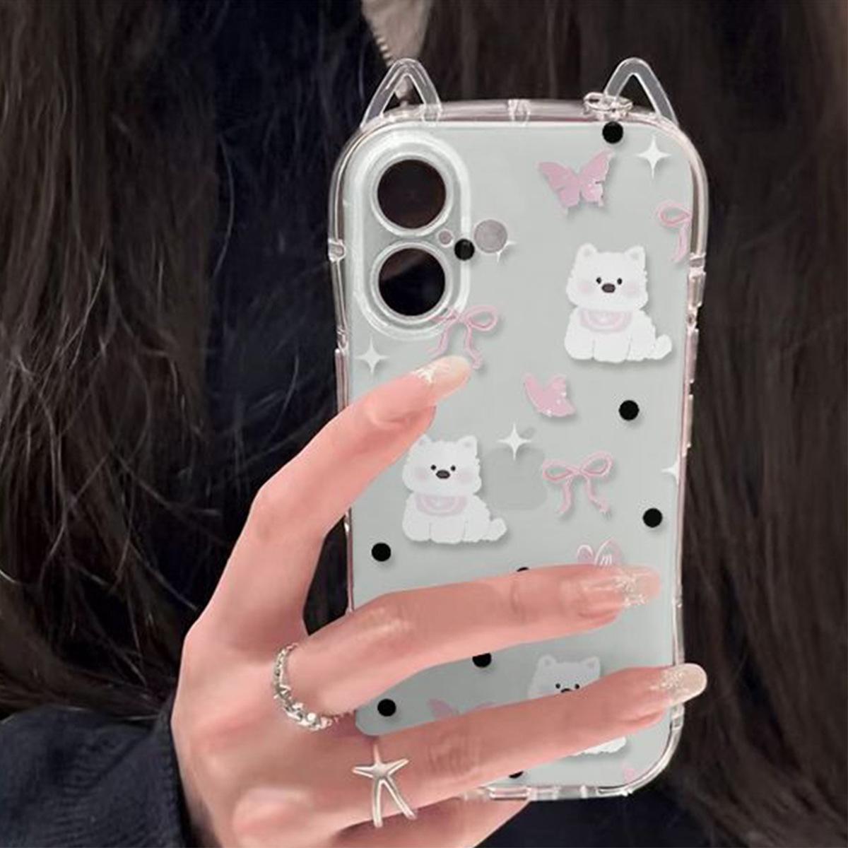 

For IPhone14 for Apple Anti-fall Phone Case Cat Ear Four Corner Air Cushion Creative Personalized Design Phone Case For iPhone 17PROMAX