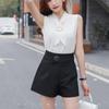 High Waist Slimming Women's A-Line Wide Leg Suit Shorts for Spring/Autumn