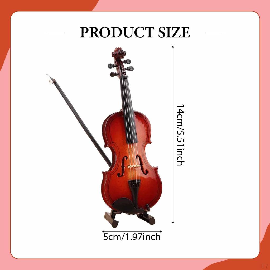 Wooden Miniature Violin Model Display Ornament Birthday Gift Dollhouse Accessories for Fireplace