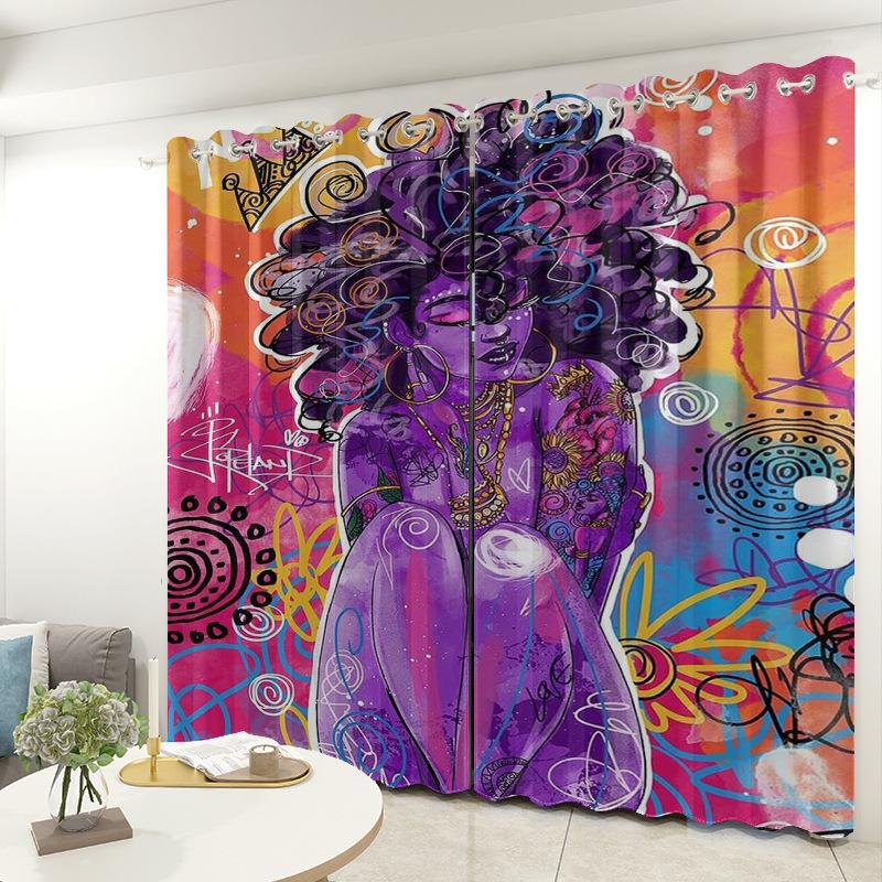 African American Female Curtain Fabric Bedroom Living Room Balcony Blackout Curtain Office Hotel Insulation Curtain