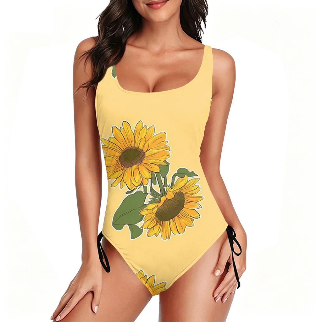 Women Swimsuit Floral Print with Adjustable Side Ties U Neck Bathing Suit for Swimming Beach Pool Sportswear