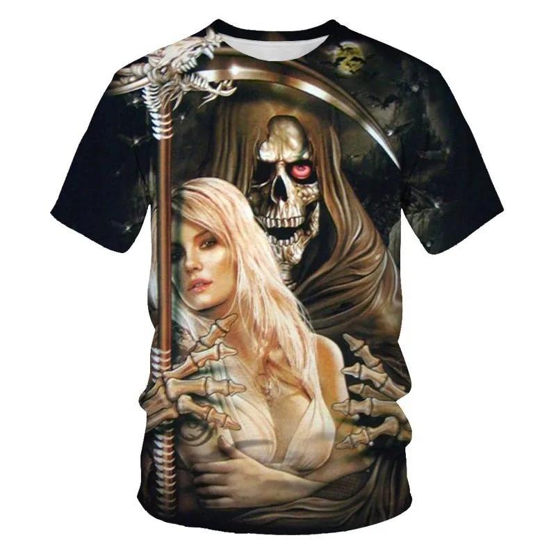 Death God Skull 3D Printed T-shirts Men's Casual Round Neck Short Sleeve T-shirts