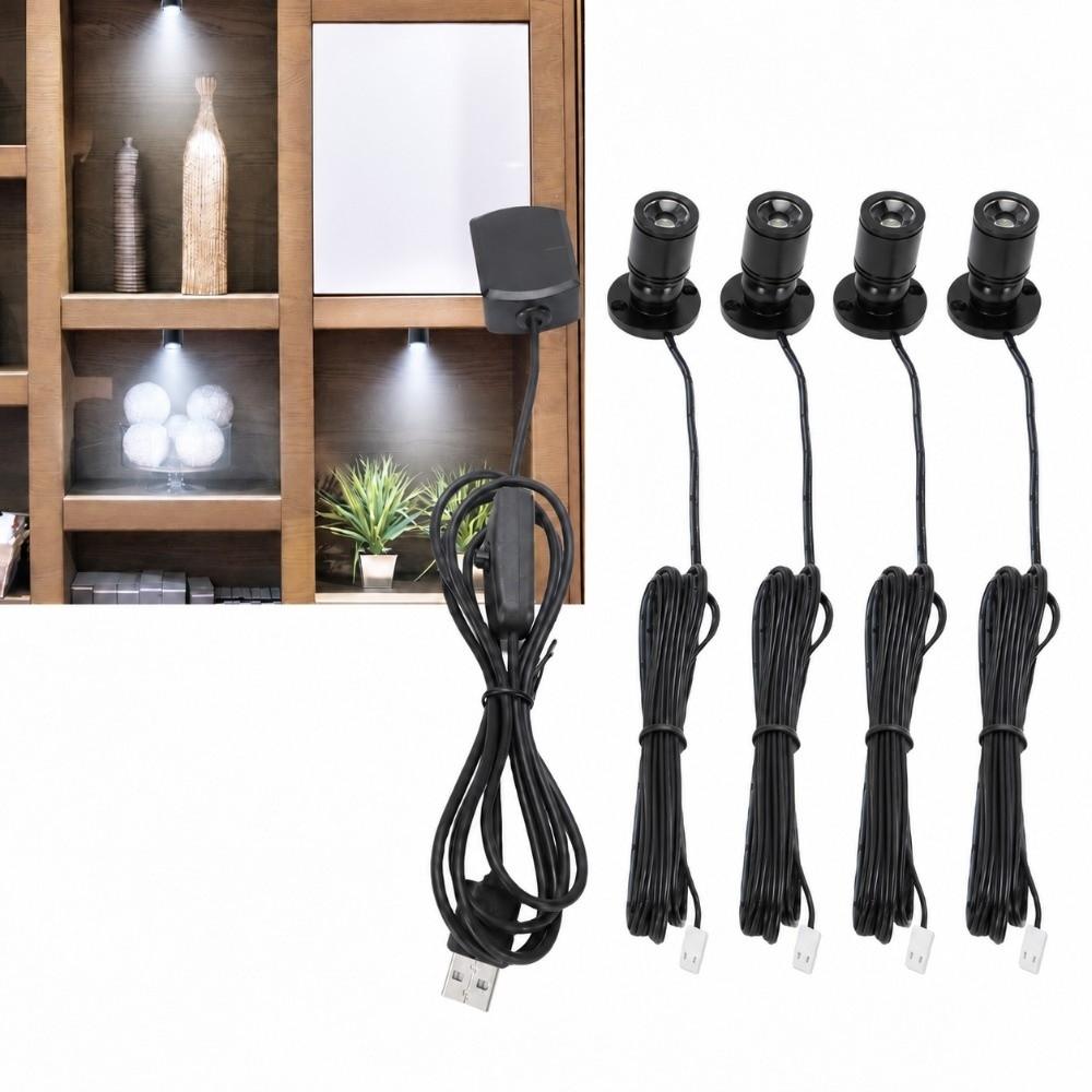 4 Pack 360 Degree Rotating Mini Spotlight 5V USB Powered Spot Light LED Spot Light Jewelry Cabinet