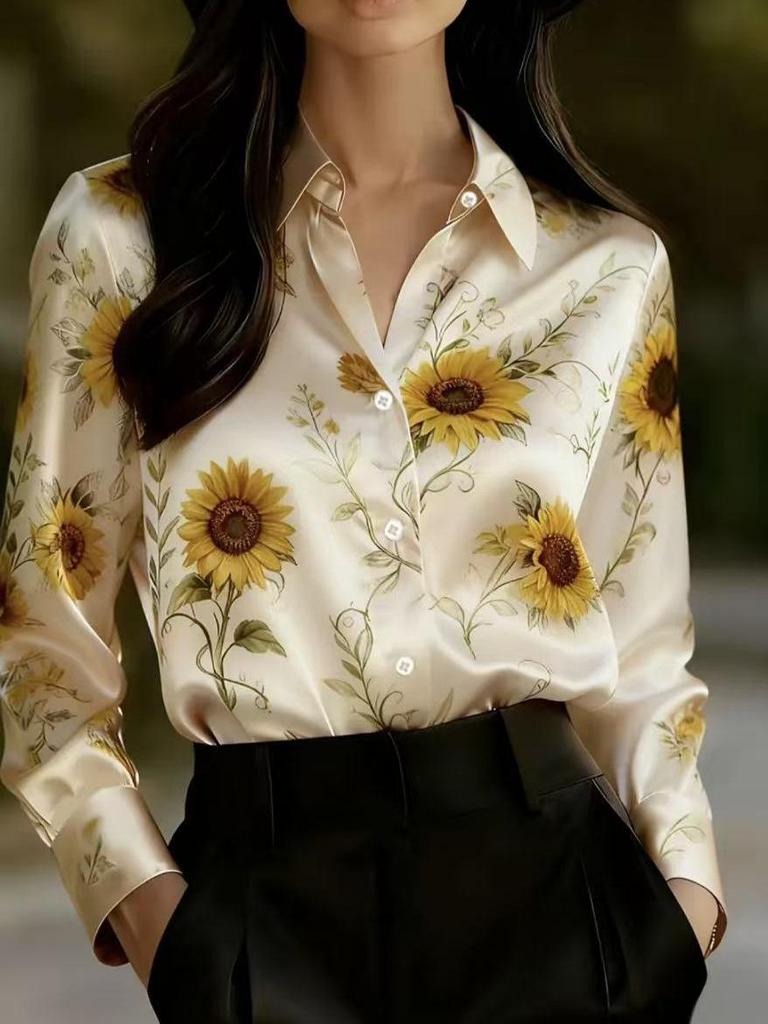European & American Women's Floral Retro Long Sleeve French Shirt 2026 Design