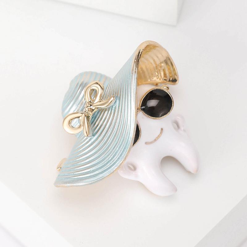 Cute Funny Enamel Tooth Hat Brooch Pin Lapel Badge Decoration For Women Coat Jewelry Accessries Gift