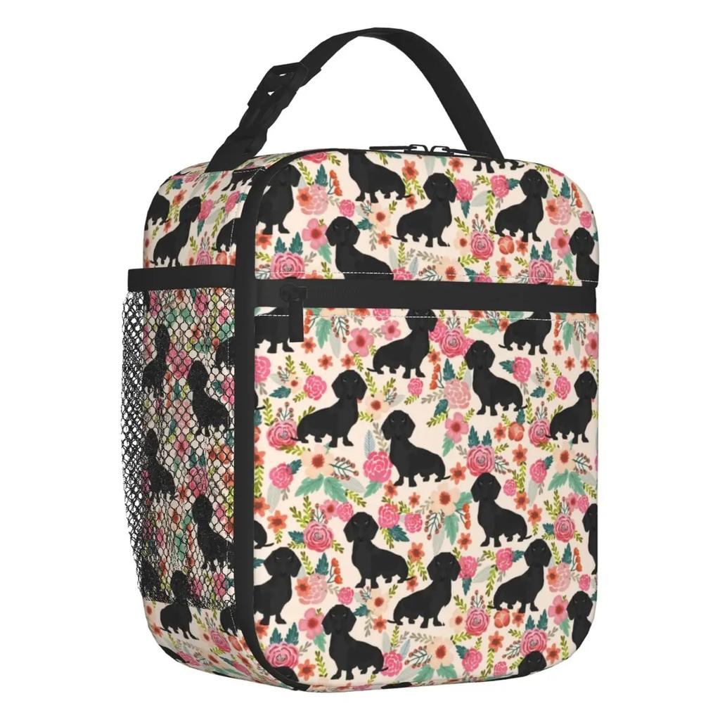 Long Hair Dachshund Sausage Dog Print Thermal Insulated Lunch Bags Pet Wiener Portable Lunch Container School Storage Food Box