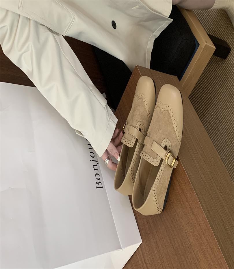 Retro Carved Square Head Shallow Mouth Single Shoes Flat-soled Small Leather Shoes Women's Niche Design French Mary Jane Shoes Autumn Women
