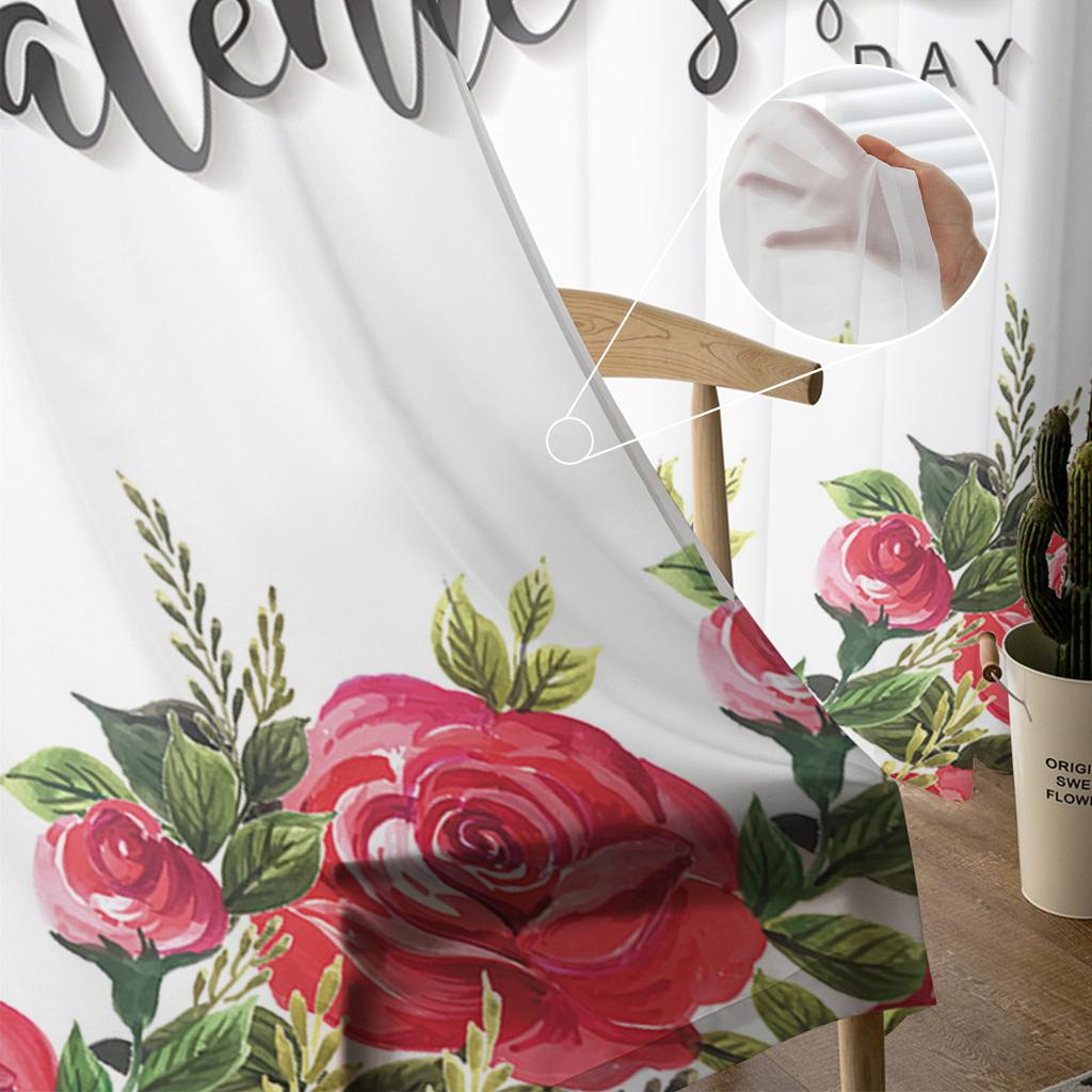 Valentine Flower Red Rose Tulle Curtains For Living Room Bedroom Home Decor Chiffon Sheer Voile Kitchen Curtain