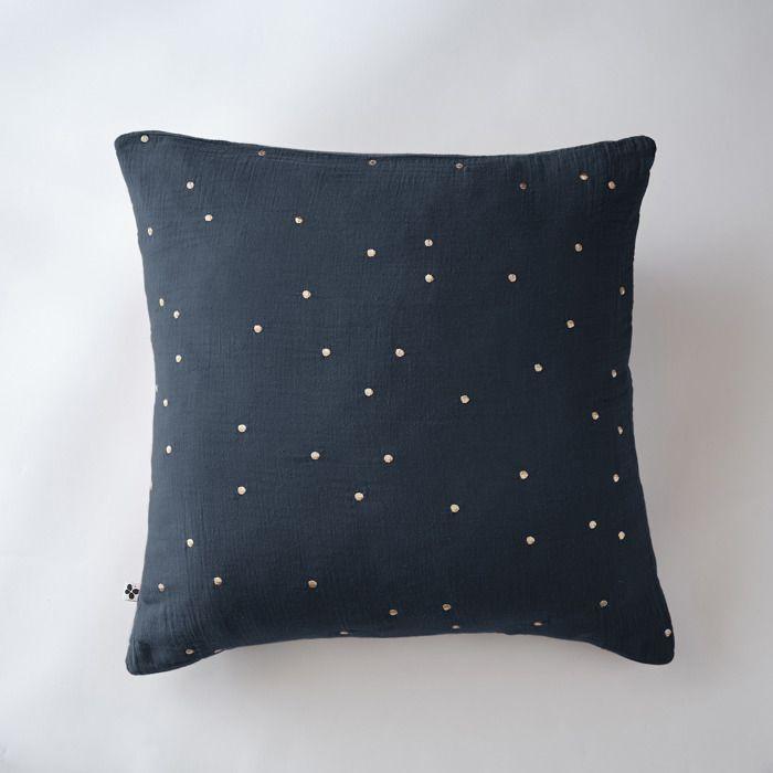 Taie d&amp;#39oreiller Gaze Coton 60 x 60 cm Gaia Chics Bleu minuit