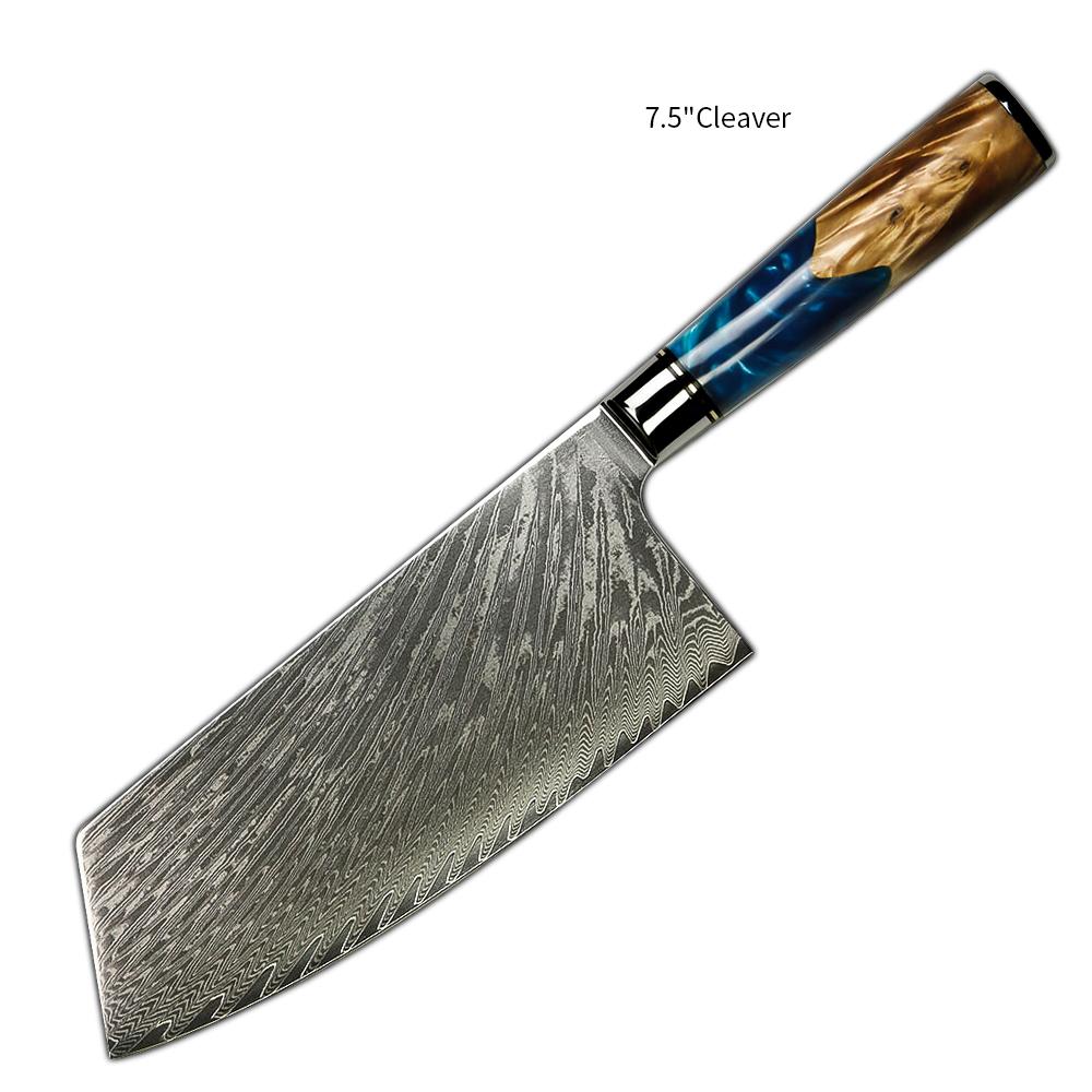 Amber Hot Selling 67-Layer Damascus Steel Kitchen Chef Knife Set Super Sharp Blade 10Cr15CoMoV Core with Resin & Wood Handle