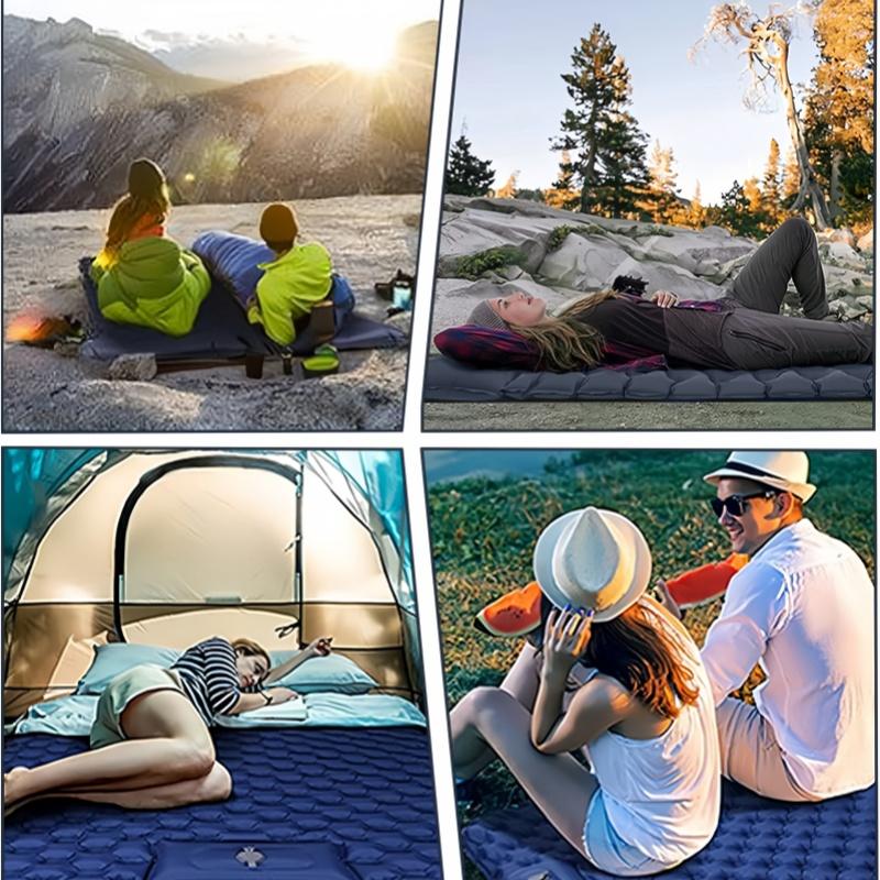 Outdoor Camping Inflatable Mattress Portable Travel Double Sleeping Tent Mat Ultralight Folding Air Mat Built-In Inflator Pump