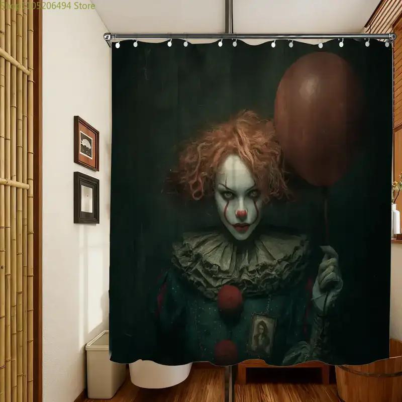 A Bathroom Shower Curtain for Halloween Masquerade, Featuring a Clown Celebration Design, Includes 12 Hooks, Measuring 180*180