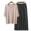 Pajamas Women's Spring and Summer New V-neck Short-sleeved Cotton and Linen Pants European and American Large-size Loungewear Two-piece Set