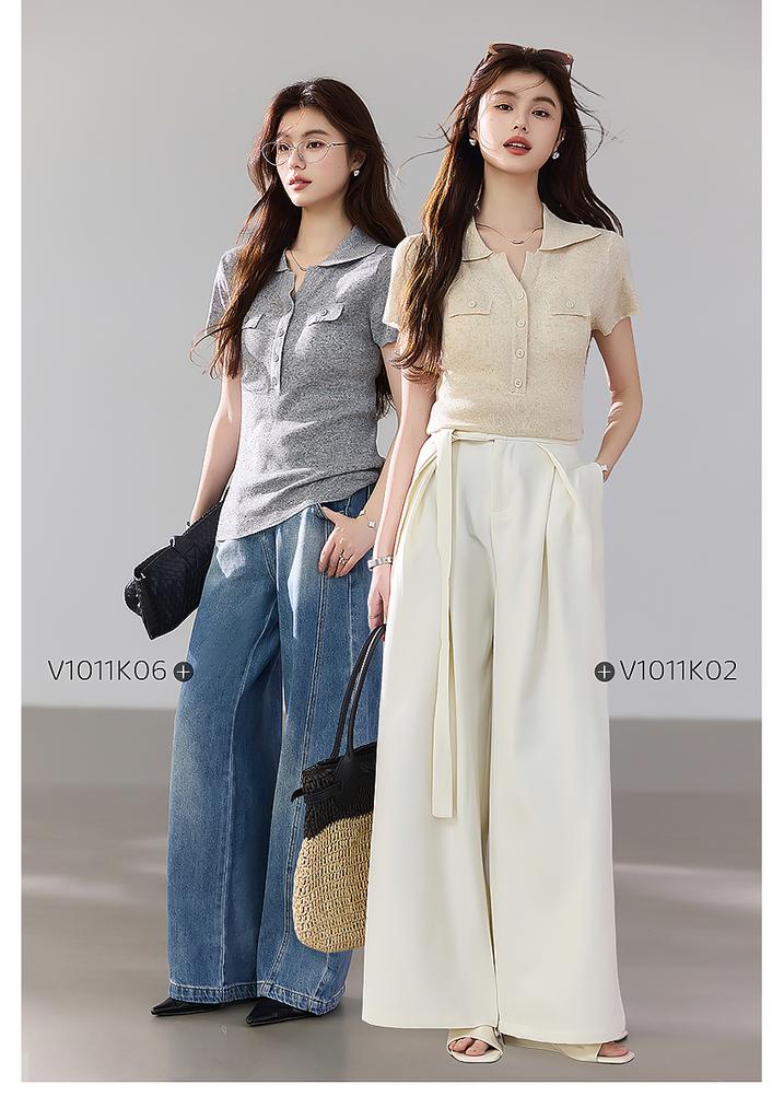 Ma Liang Sensation Series Linen Short-sleeved Knitted Sweater with Polo Collar