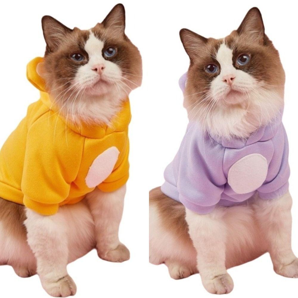 Solid Color Hairless Cat Clothes Winter Coat Pullover Style Pet Costumes Jumpsuit Design Bear Design Cat Hoodie Sweater