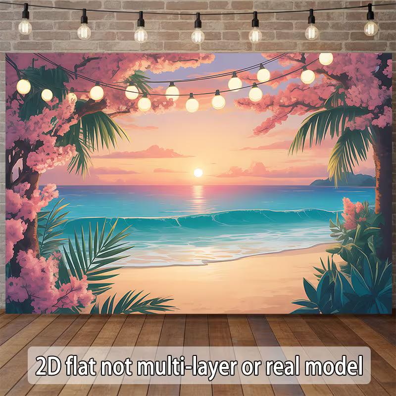 

2D Summer Beach Party Photo Booth Background for Hawaiian Events 47.2x31.5inch/120*80cm