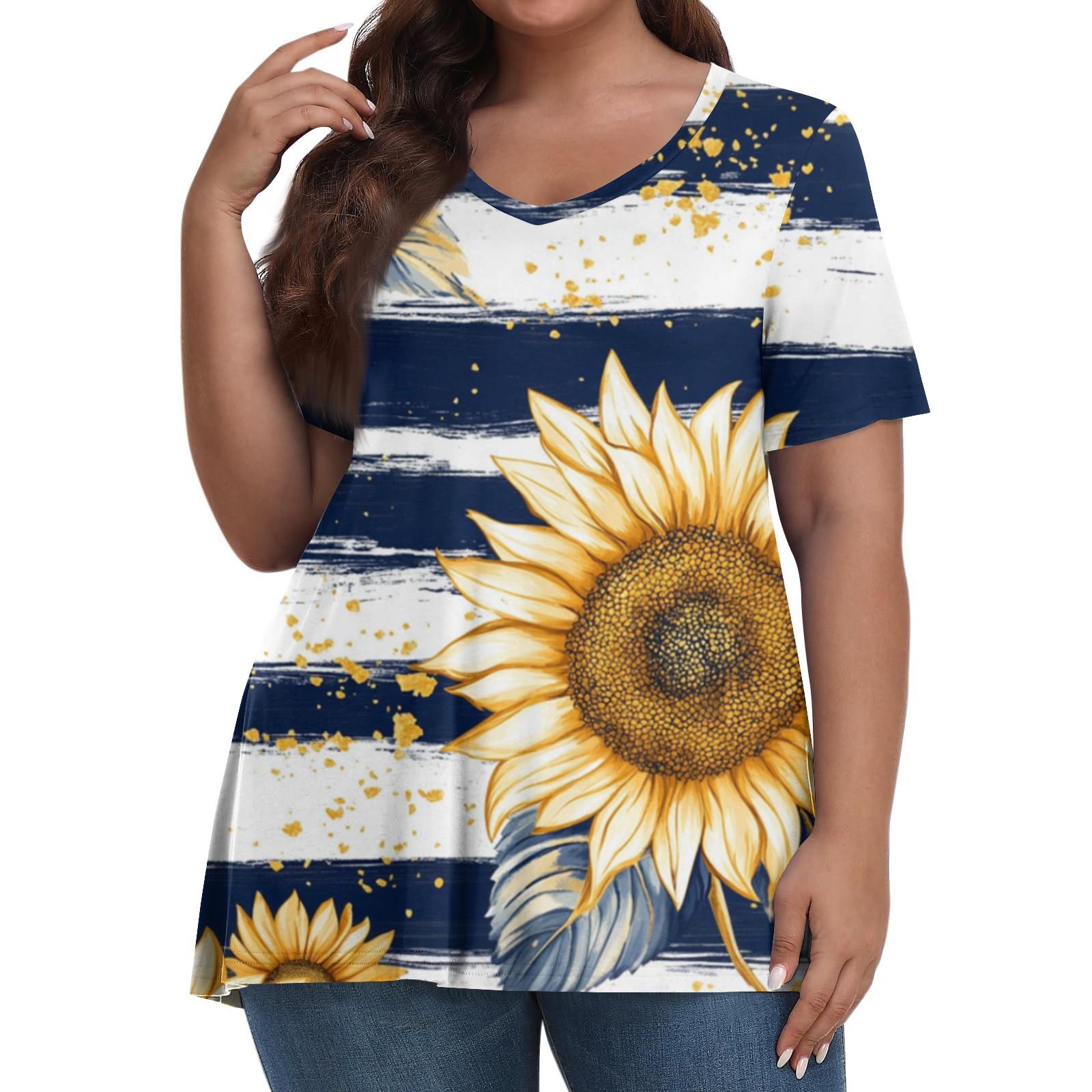 

Женская мода повседневная футболка с V-образным вырезом и коротким рукавом большого размера с принтом «День независимости» XXXXXL