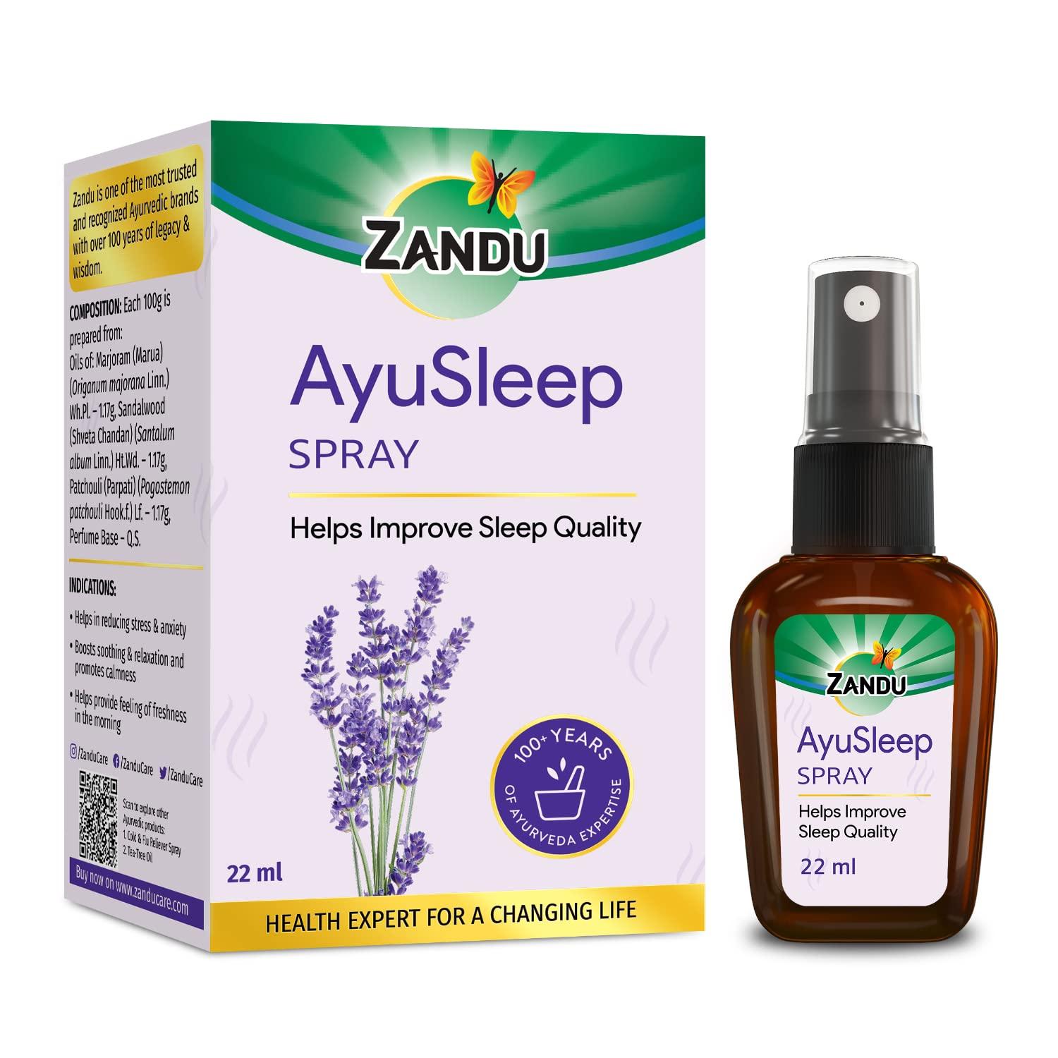 

Zandu AyuSleep Спрей-мист для подушки 22 мл Натуральный расслабляющий спрей для вечерней рути Успокаивающий аромат Поддержка среды для сна