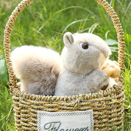 Squirrel Plush Doll Anti-split Fluffy Home Decorative Grey Squirrel Plush with Nutsie for Desktop