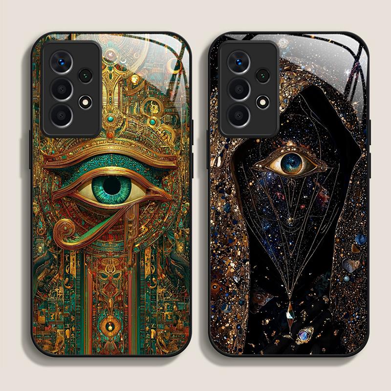 Retro Devil Eye Mysterious Totem Tempered Glass Phone Case for Samsung Galaxy A56 A55 A54 A53 A52 A36 A14 A15 5G Anti-drop Cover