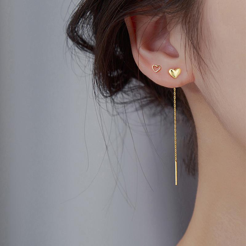 

2021 Fashion Silver Color Heart Earrings for Women Long Tassel Dangle Earrings Dainty Party Jewelry Wholesale