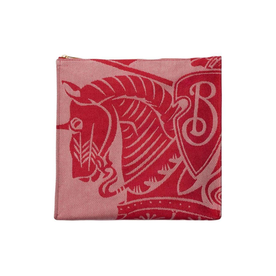 

Burberry Equestrian Knight Jacquard Zip Pouch, Luxury Red Fabric Wristlet Clutch Bag for Men, Daily Carry 80822211 Basic Set (Bag+Dust Bag)
