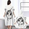 Cute Kitten Hooded Beach Towel 2D Oversized Quick Dry Sand Free Towel for Beach Pool Swimming Travel Soft Absorbent Towel Gift