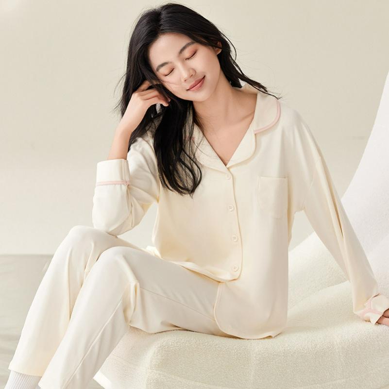 Spring and Autumn Modal Pajamas Women's Autumn Long-sleeved Cardigan Lapel Loose Ladies Home Service Suit Thin Section
