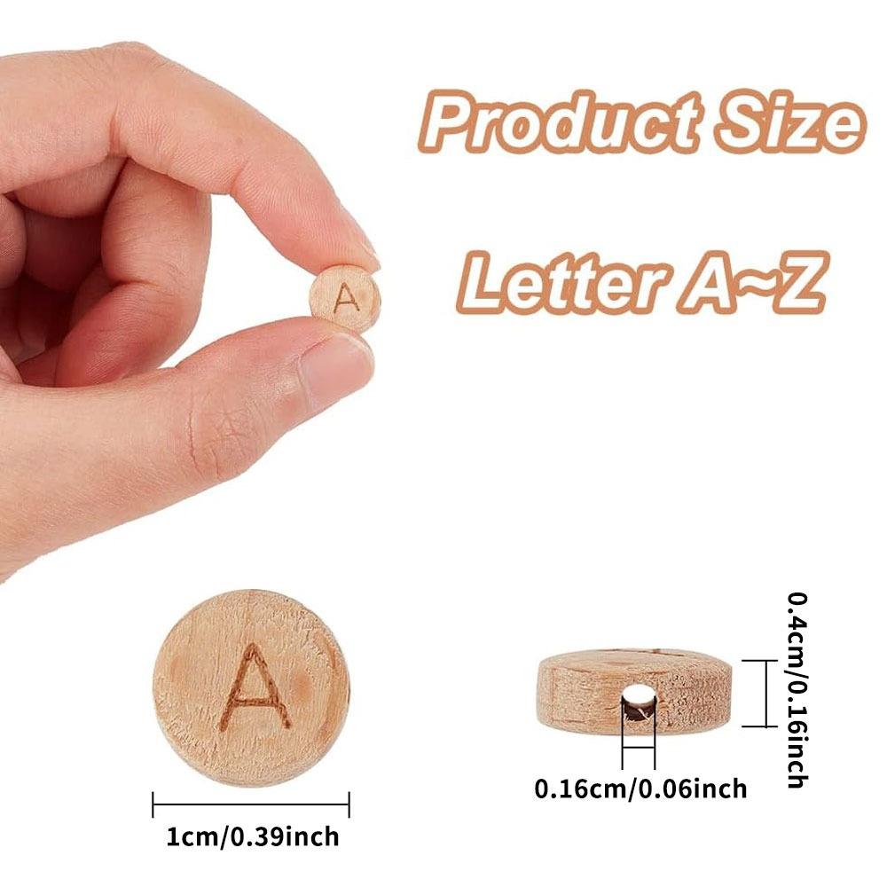 20/40/60pcs 10mm Letter Wooden Beads Round Flat Letter Beads Natural Beech Flat Wooden Beads with 1.6mm Hole Pine Beads, Jewelry Making and DIY Crafts