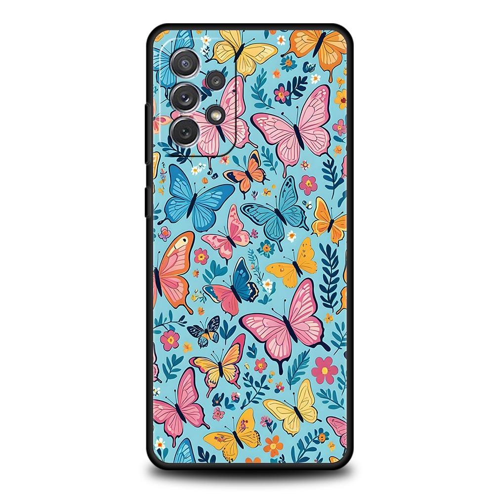 Fjärilsdesign Fodral för Samsung Galaxy A55 A35 A15 A14 A13 A25 A54 A51 A71 A72 A73 A32 A52 A41 5G Mjukt TPU-skal Fundas