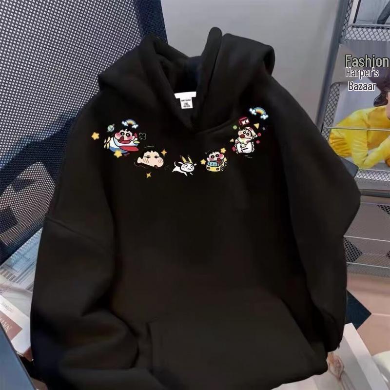 Youth Velvet Cartoon Hooded Sweatshirt - Casual Autumn/Winter Trend for Couples