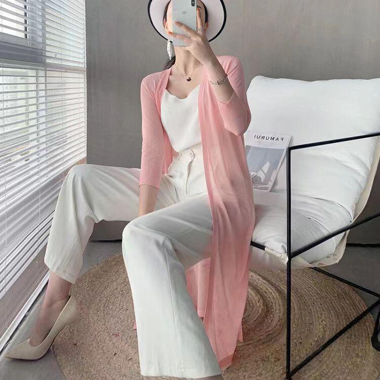 

Ice Silk Women s Mid-Length Cardigan with Sun Protection, Three-Quarter Sleeves, Summer Shawl, Light Outerwear, Loose Fit Air Conditioning Jacket 2XL