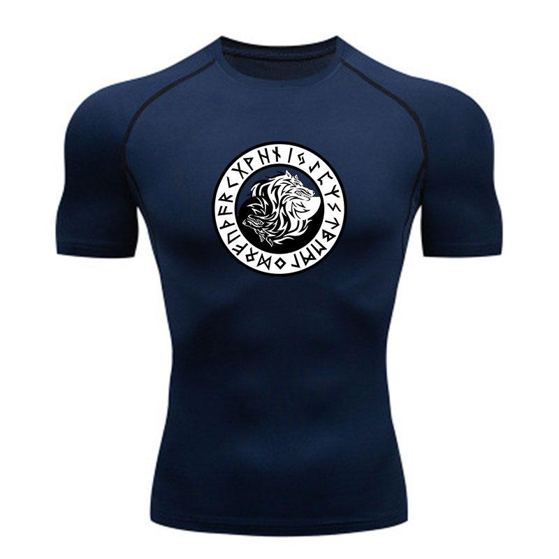 Herren Kompressions-Sport-T-Shirt, Nordische Wolfsrunen-Aufdruck Qu